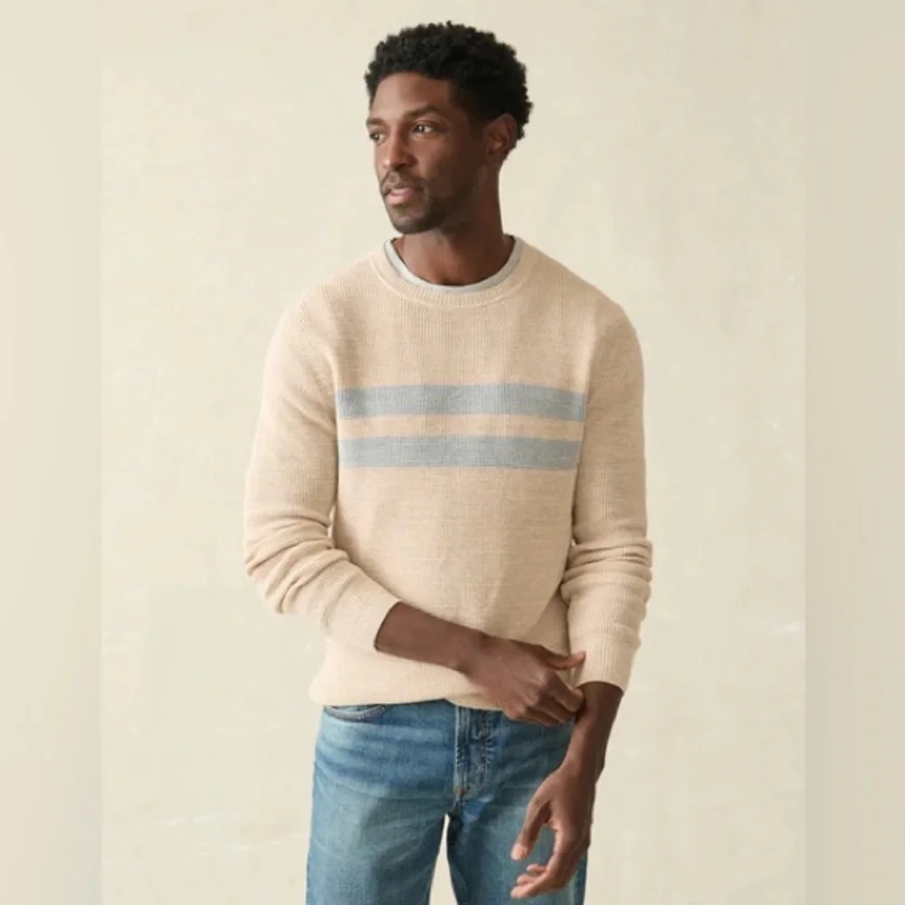 Faherty Sunwashed Crewneck Sweater - Dune Natural Surf Stripe.  Size XXL NWOT